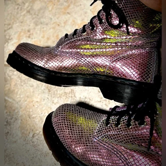 Dr. Marten Pascal Boots Violet Mirror Iridescent Rainbow Mermaid Suede Leather - Picture 5 of 16